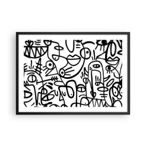 Poster in einem schwarzem Rahmen - Schwarz-weiße abstrakte Zeichnungen mit Gesichtsmotiven - 70x50cm - Gesichter und Luftspiegelungen - Moderne Wanddekoration für Wohnzimmer und Schlafzimmer ARTTOR
