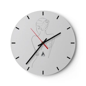 Wanduhr - Glasuhr - Die subtile Linie einer weiblichen Silhouette auf weißem Hintergrund - 30x30cm - Körpermusik - Moderne Wanddekoration für Wohnzimmer, Küche und Schlafzimmer ARTTOR