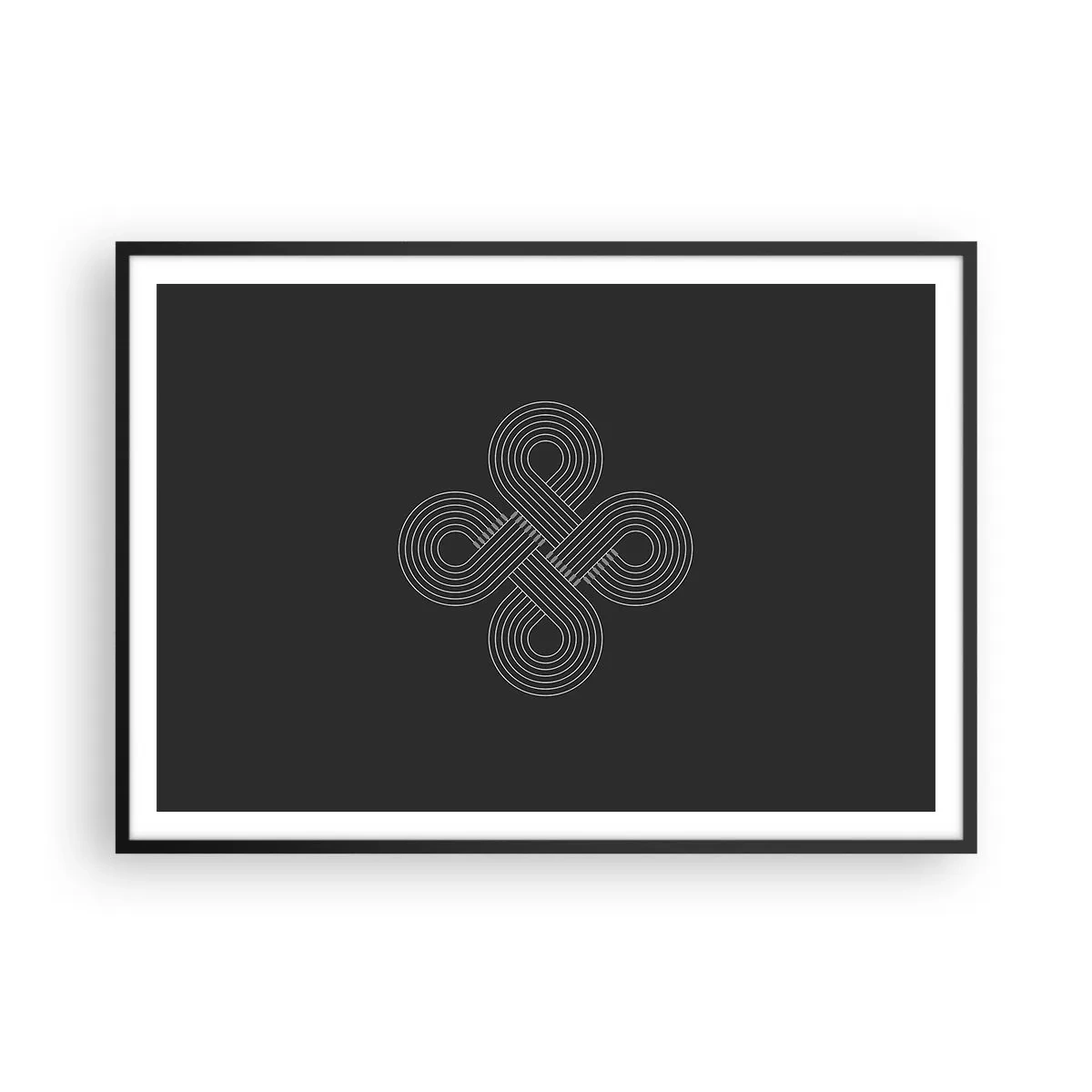 Poster in einem schwarzem Rahmen - Keltisches Muster im minimalistischen Stil auf schwarzem Hintergrund - 100x70cm - Im keltischen Geist - Moderne Wanddekoration für Wohnzimmer und Schlafzimmer ARTTOR