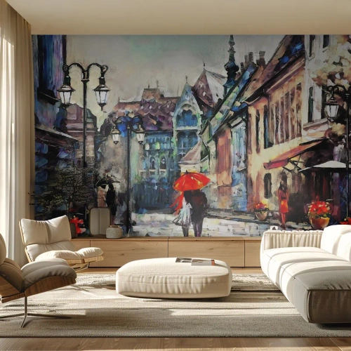 Maßgeschneiderte Fototapete Premium Canvas - Regen für Zwei - Stadt, Die Architektur, Alte Stadt