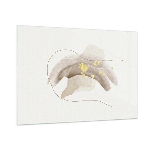 Glasbild - Bild auf glas - Beige und goldene Abstraktion mit zarten Linien und Formen - 100x70cm - Im Weltraum begegnet - Moderne Wanddekoration für Wohnzimmer und Schlafzimmer ARTTOR