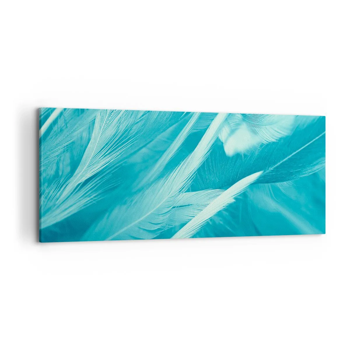 Bild auf Leinwand - Leinwandbild - Zarte türkisfarbene Federn in Nahaufnahme - 120x50cm - In Pulver ertrinken - Moderne Wanddekoration für Wohnzimmer und Schlafzimmer ARTTOR