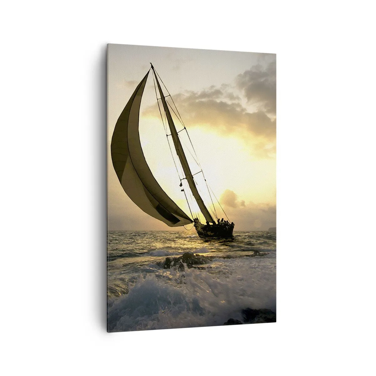 Bild auf Leinwand - Leinwandbild - Segelboote auf See bei Sonnenuntergang - 80x120cm - Mit dem Wind und gegen den Wind - Moderne Wanddekoration für Wohnzimmer und Schlafzimmer ARTTOR