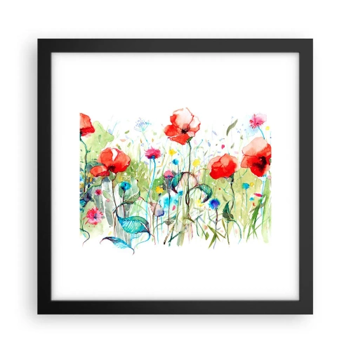Poster in einem schwarzem Rahmen - Blühende Maiwiese - 30x30 cm