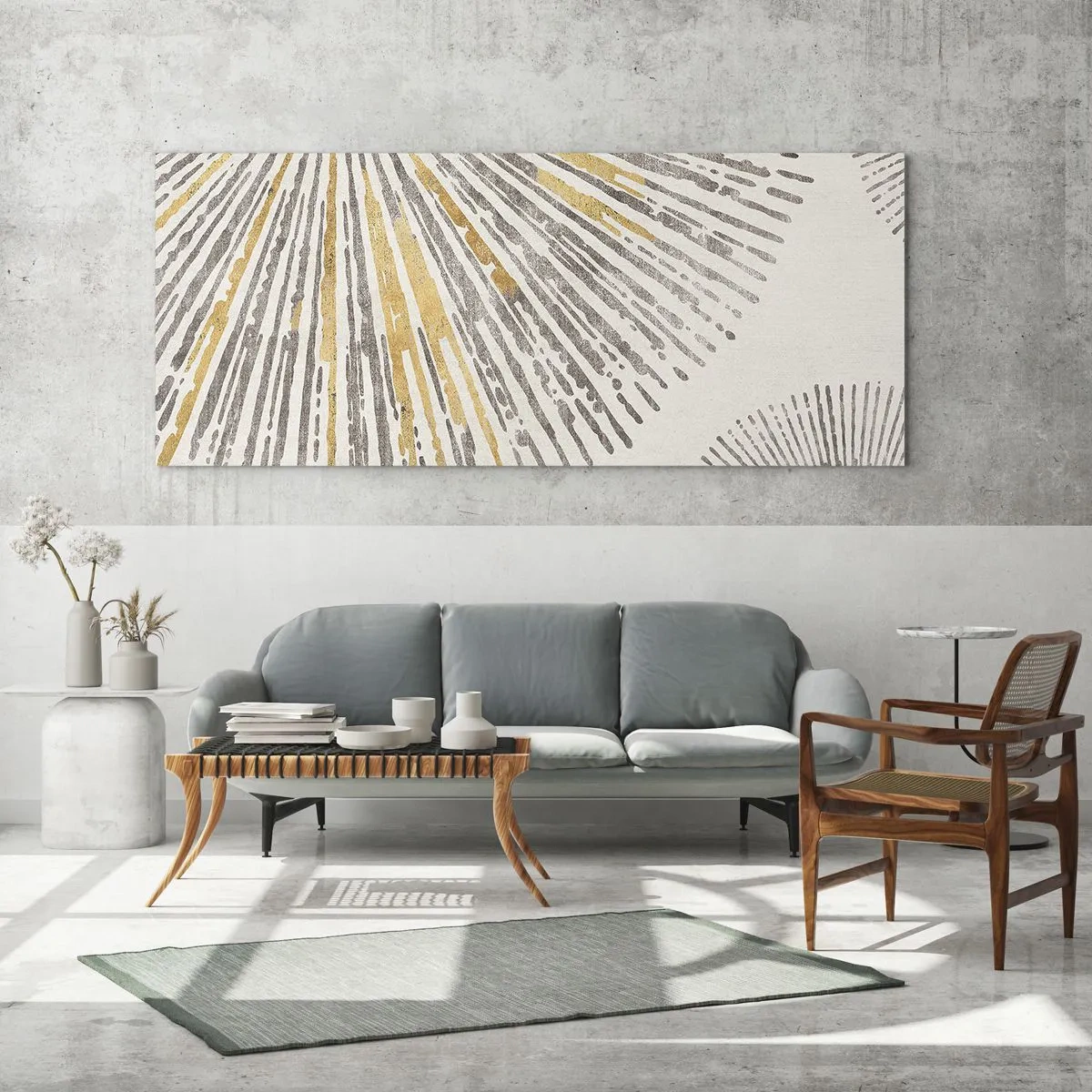Glasbild - Bild auf glas - Abstraktes strahlenförmiges Muster - 140x50cm - Schönheit des Strahls - Moderne Wanddekoration für Wohnzimmer und Schlafzimmer ARTTOR