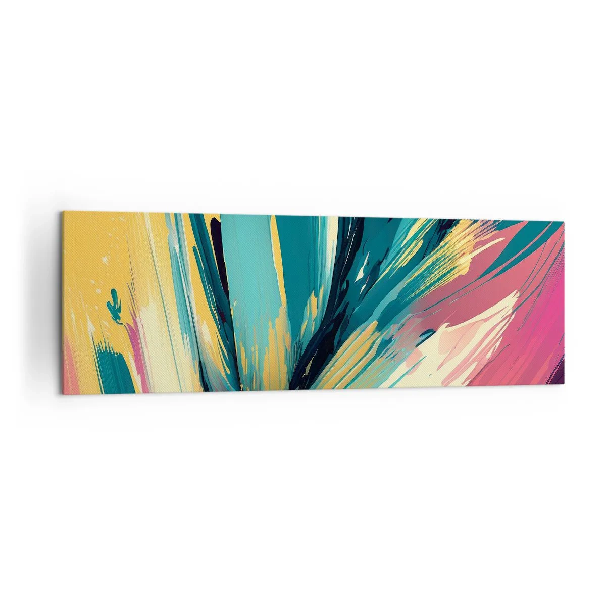 Bild auf Leinwand - Leinwandbild - Eine abstrakte Komposition in intensiven und kontrastreichen Farben. - 160x50cm - Komposition – eine Explosion der Freude - Moderne Wanddekoration für Wohnzimmer und Schlafzimmer ARTTOR