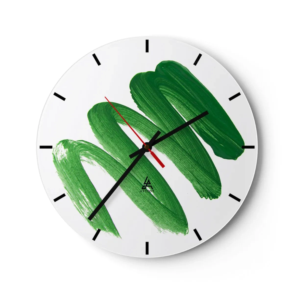 Wanduhr - Glasuhr - Grüne Pinselstriche auf weißem Hintergrund - 30x30cm - Grüner Witz - Moderne Wanddekoration für Wohnzimmer, Küche und Schlafzimmer ARTTOR