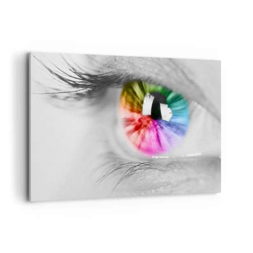 Bild auf Leinwand - Leinwandbild - Künstlerische Aufnahme eines Auges mit einer Regenbogeniris auf grauem Hintergrund - 100x70cm - Schau dir die Welt in Farbe an - Moderne Wanddekoration für Wohnzimmer und Schlafzimmer ARTTOR
