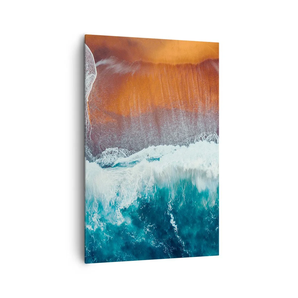 Bild auf Leinwand - Leinwandbild - Ein Blick auf die Meereswellen, die am goldenen Strand brechen - 80x120cm - Berührung des Ozeans - Moderne Wanddekoration für Wohnzimmer und Schlafzimmer ARTTOR