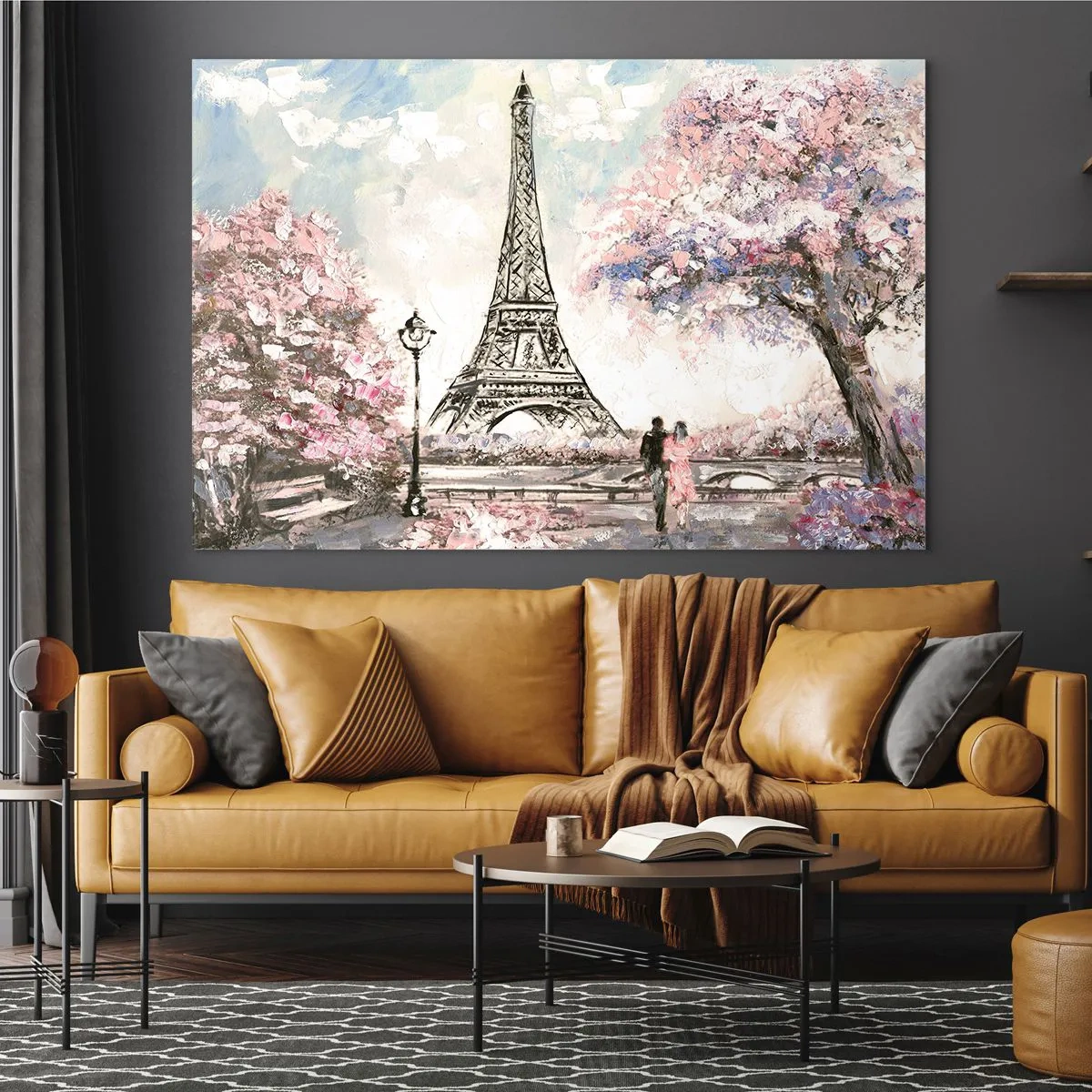 Glasbild - Bild auf glas - Illustration des Eiffelturms in einer Frühlingskulisse - 70x50cm - Aprilspaziergang durch Paris - Moderne Wanddekoration für Wohnzimmer und Schlafzimmer ARTTOR