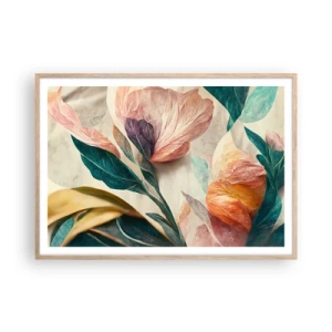 Poster in einem Rahmen aus heller Eiche - Blumen der südlichen Inseln - 100x70 cm