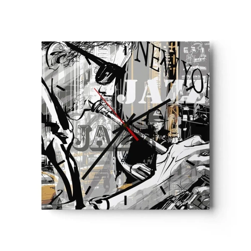 Wanduhr - Glasuhr - New Yorker Jazzszene - 30x30cm - Im Rhythmus von New York - Moderne Wanddekoration für Wohnzimmer und Schlafzimmer ARTTOR