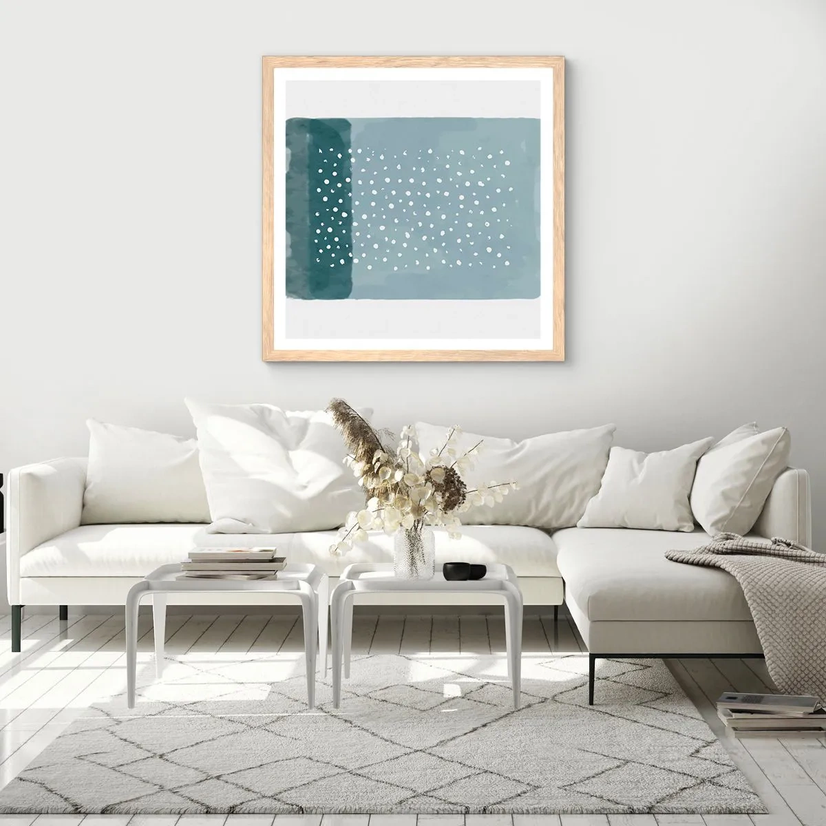 Poster in einem Rahmen aus heller Eiche - Auf Blau gewachsen - 30x30 cm