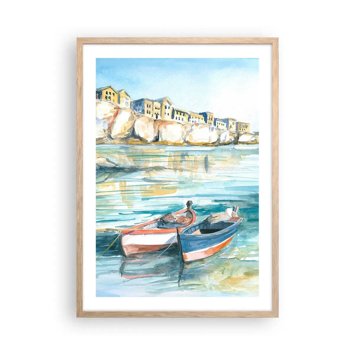 Poster in einem Rahmen aus heller Eiche - Landschaft in Azurblau - 50x70 cm