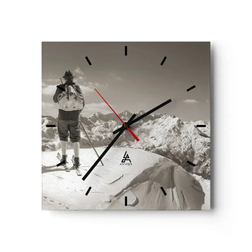 Wanduhr - Glasuhr - Und die Berge bleiben unverändert - 40x40 cm