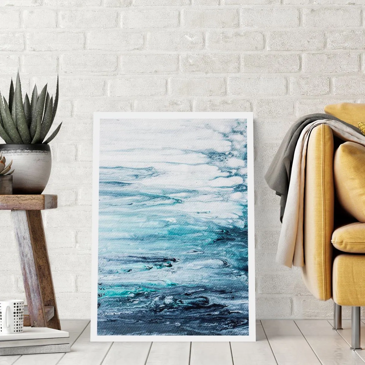 Poster - Abstraktes Muster in Blau- und Grautönen - 50x70cm - Blaue Eiszapfen - Moderne Wanddekoration für Wohnzimmer und Schlafzimmer ARTTOR