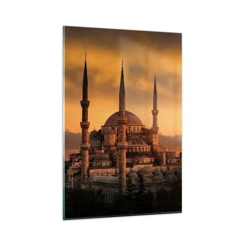 Glasbild - Bild auf glas - Die Moschee bei Sonnenuntergang in warmen Farben - 80x120cm - Gott ist großartig - Moderne Wanddekoration für Wohnzimmer und Schlafzimmer ARTTOR
