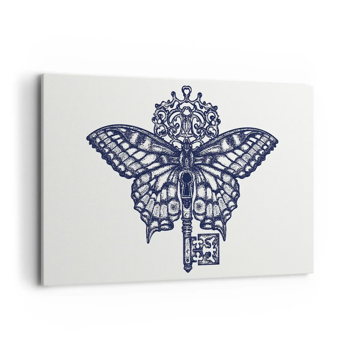 Bild auf Leinwand - Leinwandbild - Stilvolle Schmetterlings- und Schlüsselgrafik im minimalistischen Stil - 120x80cm - Alle Geheimnisse des Herzens - Moderne Wanddekoration für Wohnzimmer und Schlafzimmer ARTTOR