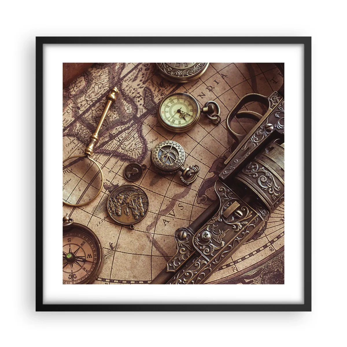 Poster in einem schwarzem Rahmen - Das Abenteuer ruft - 50x50 cm