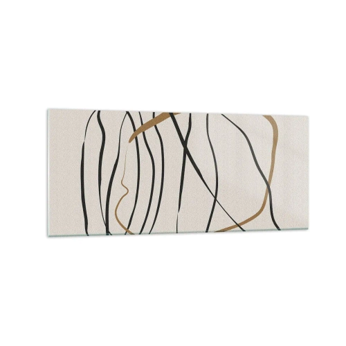 Glasbild - Bild auf glas - Künstlerische Linien in Schwarz und Gold auf hellem Hintergrund - 120x50cm - Komposition – Looptanz - Moderne Wanddekoration für Wohnzimmer und Schlafzimmer ARTTOR