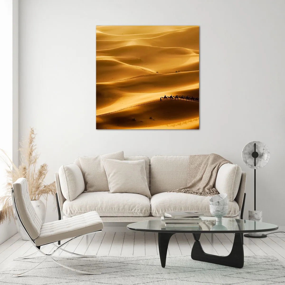 Glasbild - Bild auf glas - Wohnwagen in den Wüstenwellen - 60x60 cm