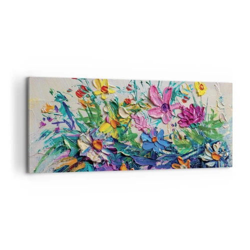 Bild auf Leinwand - Leinwandbild - Ein bunter Blumenstrauß, gemalt in der Impasto-Technik - 120x50cm - Überhaupt kein Stillleben - Moderne Wanddekoration für Wohnzimmer und Schlafzimmer ARTTOR