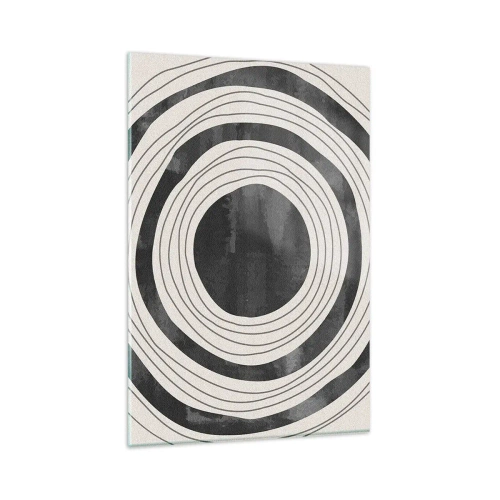 Glasbild - Bild auf glas - Schwarze und weiße konzentrische Kreise auf hellem Hintergrund - 80x120cm - Auf den Punkt gebracht - Moderne Wanddekoration für Wohnzimmer und Schlafzimmer ARTTOR