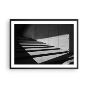 Poster in einem schwarzem Rahmen - Treppe im minimalistischen Stil in Schwarz und Weiß - 70x50cm - Rohe Schönheit des Modernismus - Moderne Wanddekoration für Wohnzimmer und Schlafzimmer ARTTOR