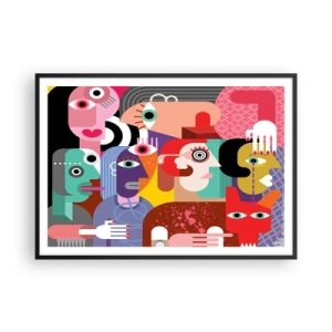 Poster in einem schwarzem Rahmen - Bunte Abstraktion mit geometrischen Flächen - 100x70cm - Wir sind von Herrn Picasso - Moderne Wanddekoration für Wohnzimmer und Schlafzimmer ARTTOR