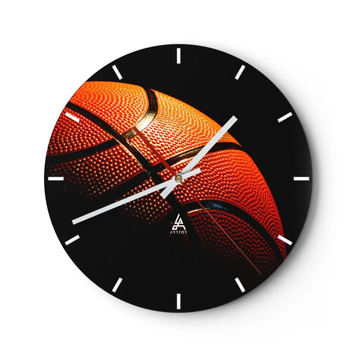 Wanduhr - Glasuhr - Basketball auf dunklem Hintergrund - 30x30cm - Schön wie ein Planet - Moderne Wanddekoration für Wohnzimmer, Küche und Schlafzimmer ARTTOR