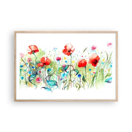 Poster in einem Rahmen aus heller Eiche - Blühende Maiwiese - 91x61 cm