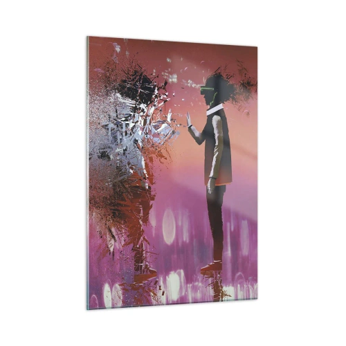 Glasbild - Bild auf glas - Eine Figur in der virtuellen Realität mit einem streuenden Schatten - 50x70cm - Kannst du dich selbst anschauen? - Moderne Wanddekoration für Wohnzimmer und Schlafzimmer ARTTOR