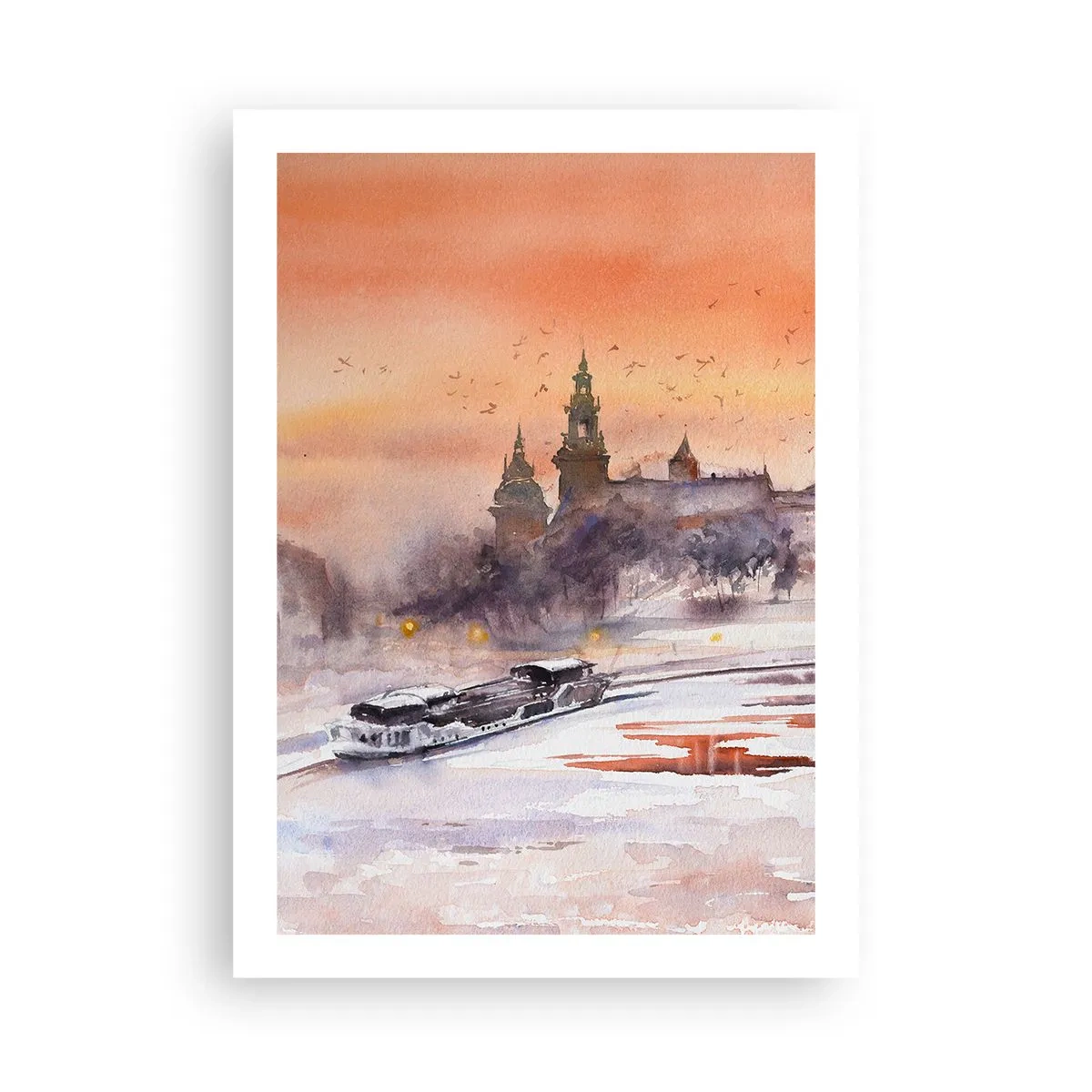 Poster - Aquarell Stadtbild bei Sonnenuntergang - 50x70cm - Königlicher Sonnenuntergang - Moderne Wanddekoration für Wohnzimmer und Schlafzimmer ARTTOR