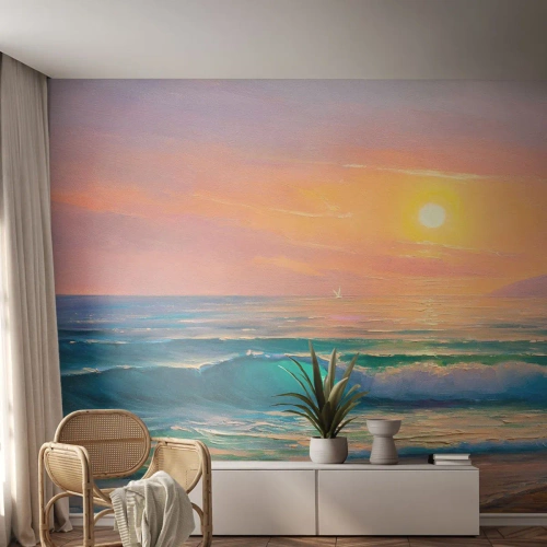 Selbstklebende Fototapete Deluxe Sticker - Ein türkisfarbenes Lied der Wellen - Abstraktion, Landschaft, Meer - 350x256 cm