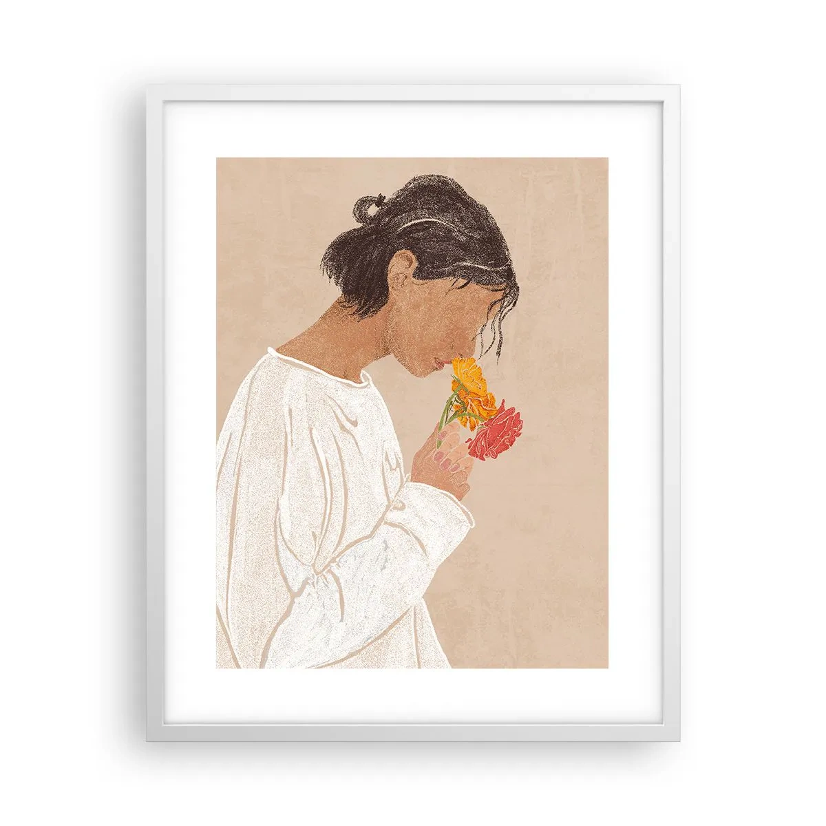 Poster in einem weißen Rahmen - Mädchen und Blumen - 40x50 cm