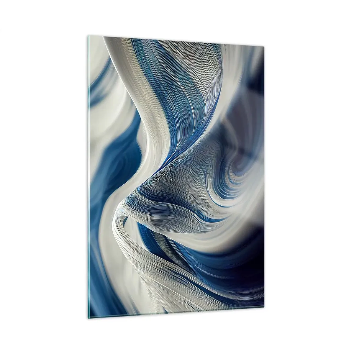 Glasbild - Bild auf glas - Dynamische Abstraktion in Blau- und Weißtönen - 50x70cm - Fließfähigkeit von Blau und Weiß - Moderne Wanddekoration für Wohnzimmer und Schlafzimmer ARTTOR