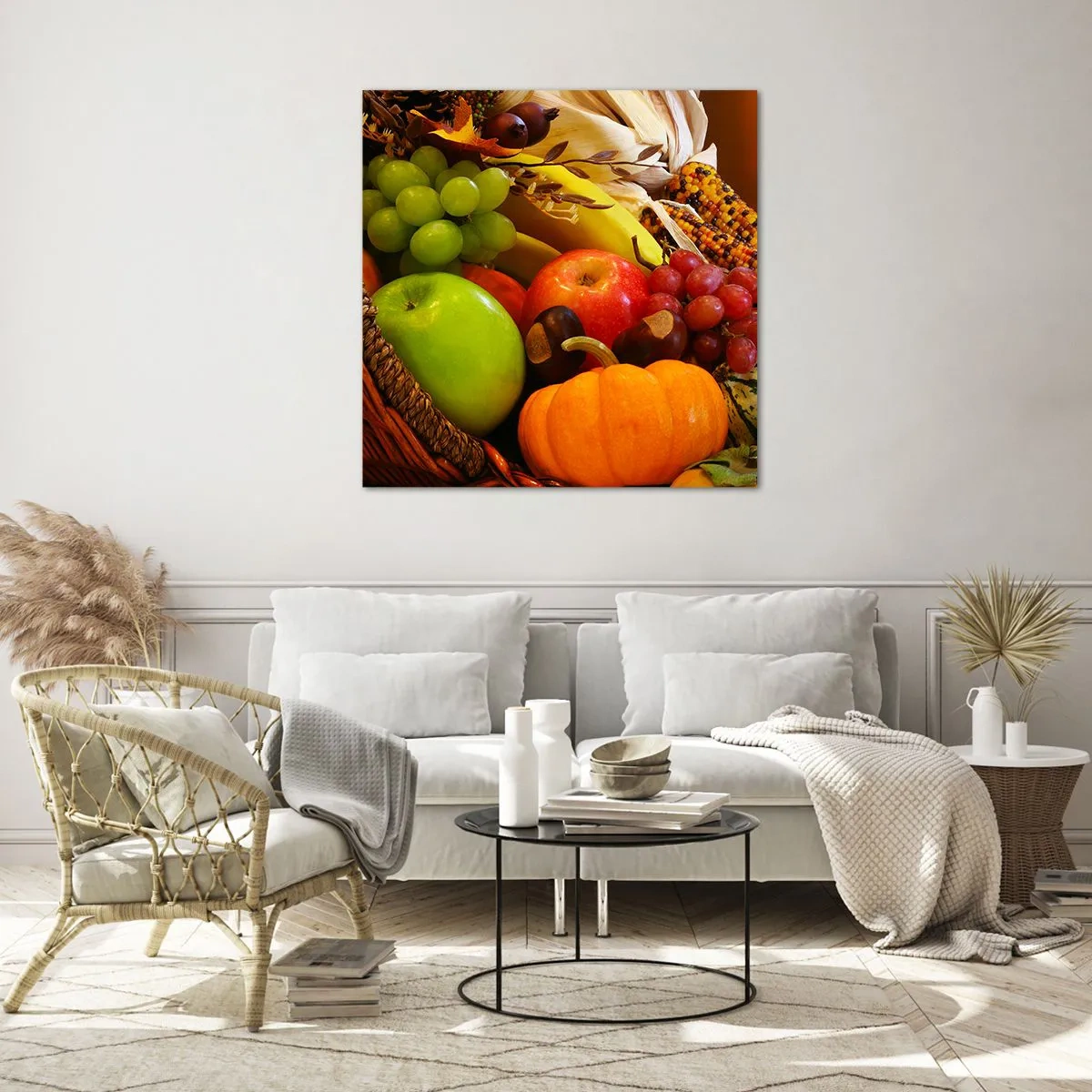 Glasbild - Bild auf glas - Ein Korb voller Ernte - 30x30 cm