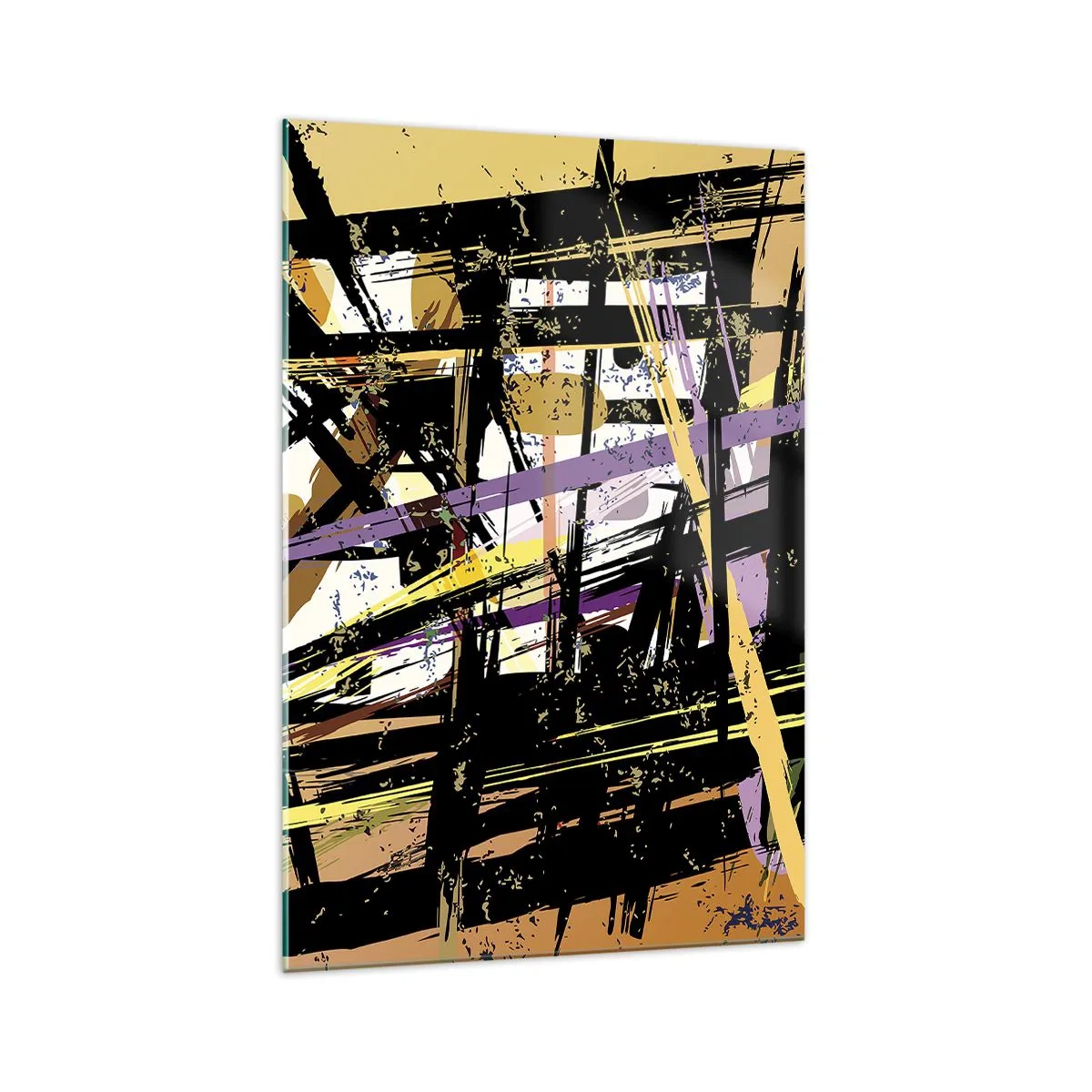 Glasbild - Bild auf glas - Abstrakte Linien und Formen auf beigem Hintergrund - 70x100cm - Ein scharfer Schnitt - Moderne Wanddekoration für Wohnzimmer und Schlafzimmer ARTTOR