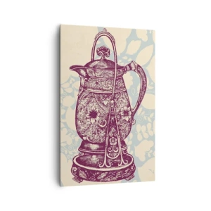 Bild auf Leinwand - Leinwandbild - Stilisierter Krug mit Ornamenten auf floralem Hintergrund - 80x120cm - Schönheit des Alltags - Moderne Wanddekoration für Wohnzimmer und Schlafzimmer ARTTOR