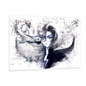 Glasbild - Bild auf glas - Abstraktes Porträt mit dynamischen Elementen und Schwarz - 120x80cm - Dämonisch und schön - Moderne Wanddekoration für Wohnzimmer und Schlafzimmer ARTTOR