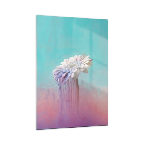 Glasbild - Bild auf glas - Eine zarte Blume in Pastelltönen von Blau und Rosa - 50x70cm - Blumenunterwelt - Moderne Wanddekoration für Wohnzimmer und Schlafzimmer ARTTOR