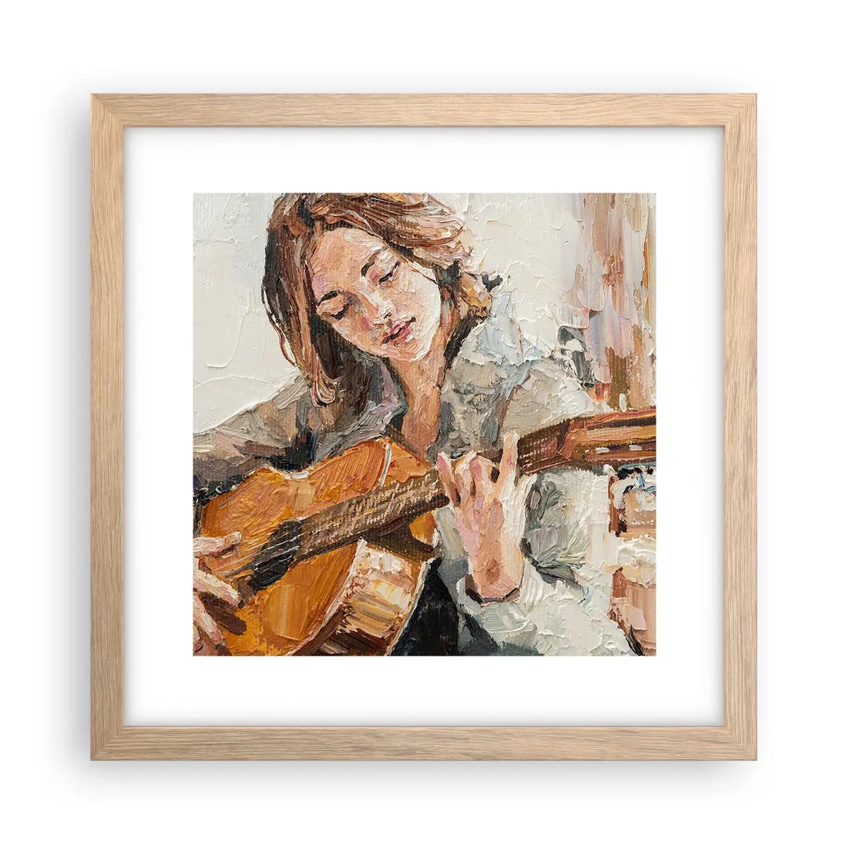 Poster in einem Rahmen aus heller Eiche - Konzert für Gitarre und Mädchenherz - 30x30 cm