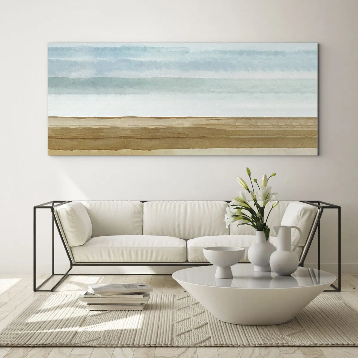 Glasbild - Bild auf glas - Abstrakte Strandlandschaft in Pastelltönen - 140x50cm - Trost - Moderne Wanddekoration für Wohnzimmer und Schlafzimmer ARTTOR