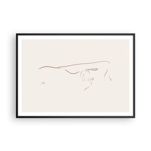 Poster in einem schwarzem Rahmen - Eine subtile Strichzeichnung einer Silhouette vor einem hellen Hintergrund - 100x70cm - Die Form des Verlangens - Moderne Wanddekoration für Wohnzimmer und Schlafzimmer ARTTOR