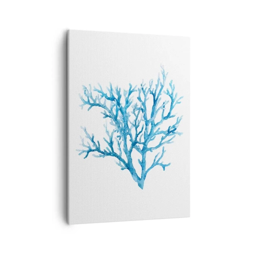 Bild auf Leinwand - Leinwandbild - Blaue Koralle auf weißem Hintergrund mit minimalistischem Flair - 50x70cm - Nautisches Filigran - Moderne Wanddekoration für Wohnzimmer und Schlafzimmer ARTTOR