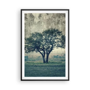 Poster in einem schwarzem Rahmen - Ein Apfelbaum auf blauem Feld? - 61x91 cm