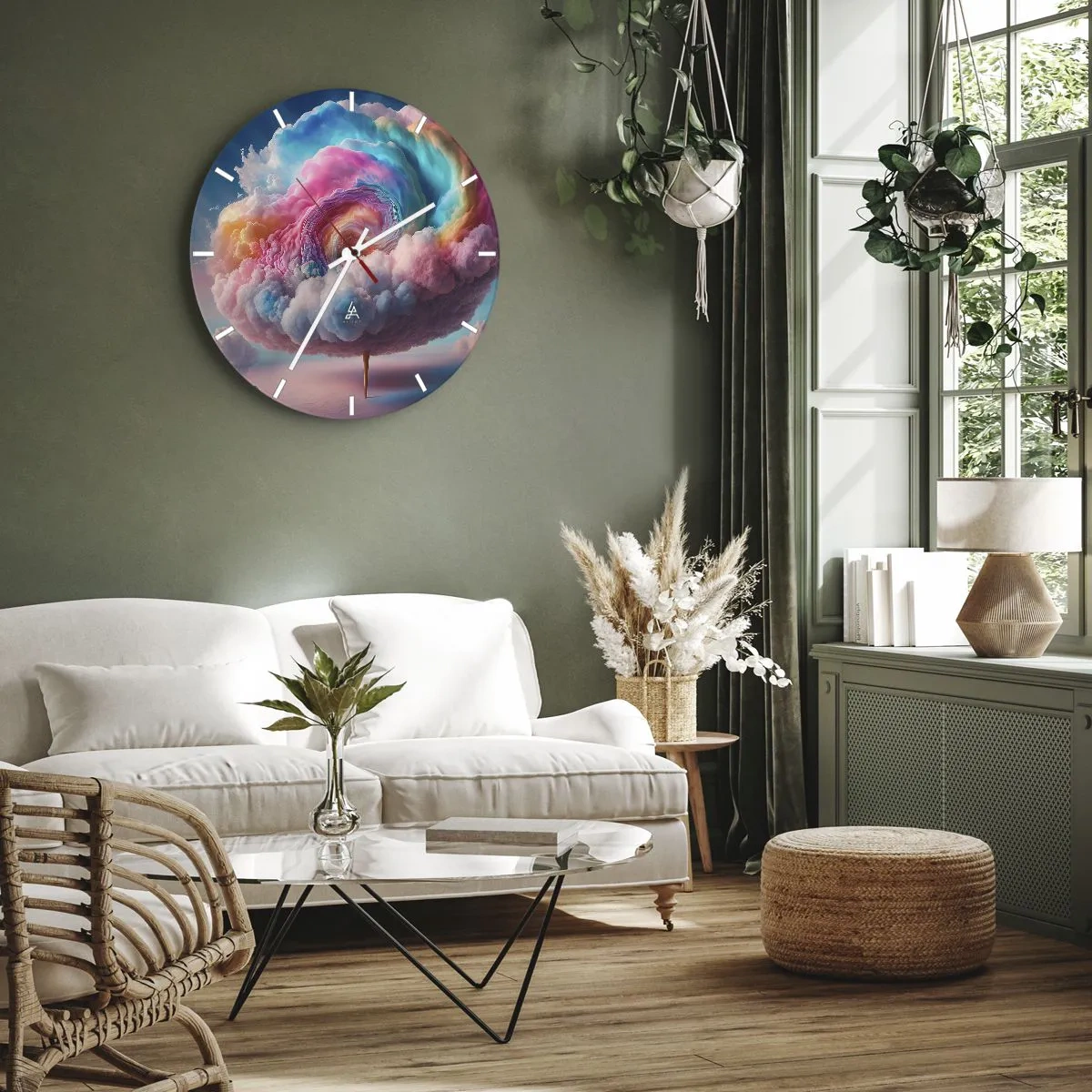 Wanduhr - Glasuhr - Ein Fantasie-Wolkenbaum in Pastellfarben - 30x30cm - Traum von einem Vergnügungspark - Moderne Wanddekoration für Wohnzimmer, Küche und Schlafzimmer ARTTOR