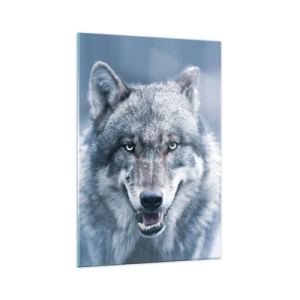 Glasbild - Bild auf glas - Ein Wolf mit intensivem Blick in einer Winterlandschaft - 70x100cm - Werden Sie die Herausforderung annehmen? - Moderne Wanddekoration für Wohnzimmer und Schlafzimmer ARTTOR