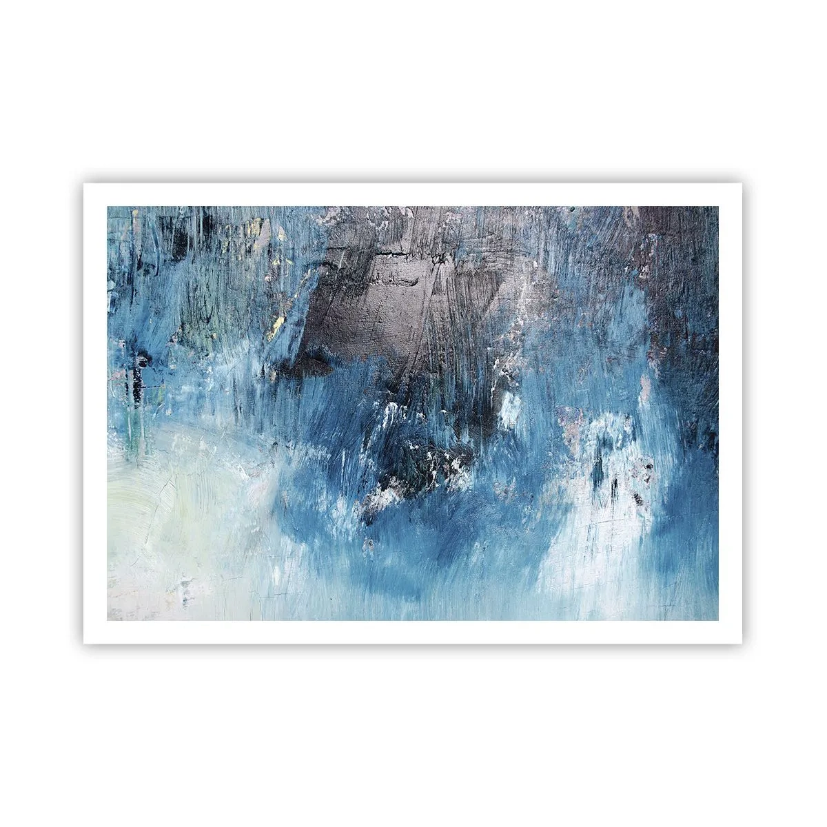 Poster - Abstrakte Pinselstriche in Blautönen - 100x70cm - Rhapsodie in Blau - Moderne Wanddekoration für Wohnzimmer und Schlafzimmer ARTTOR