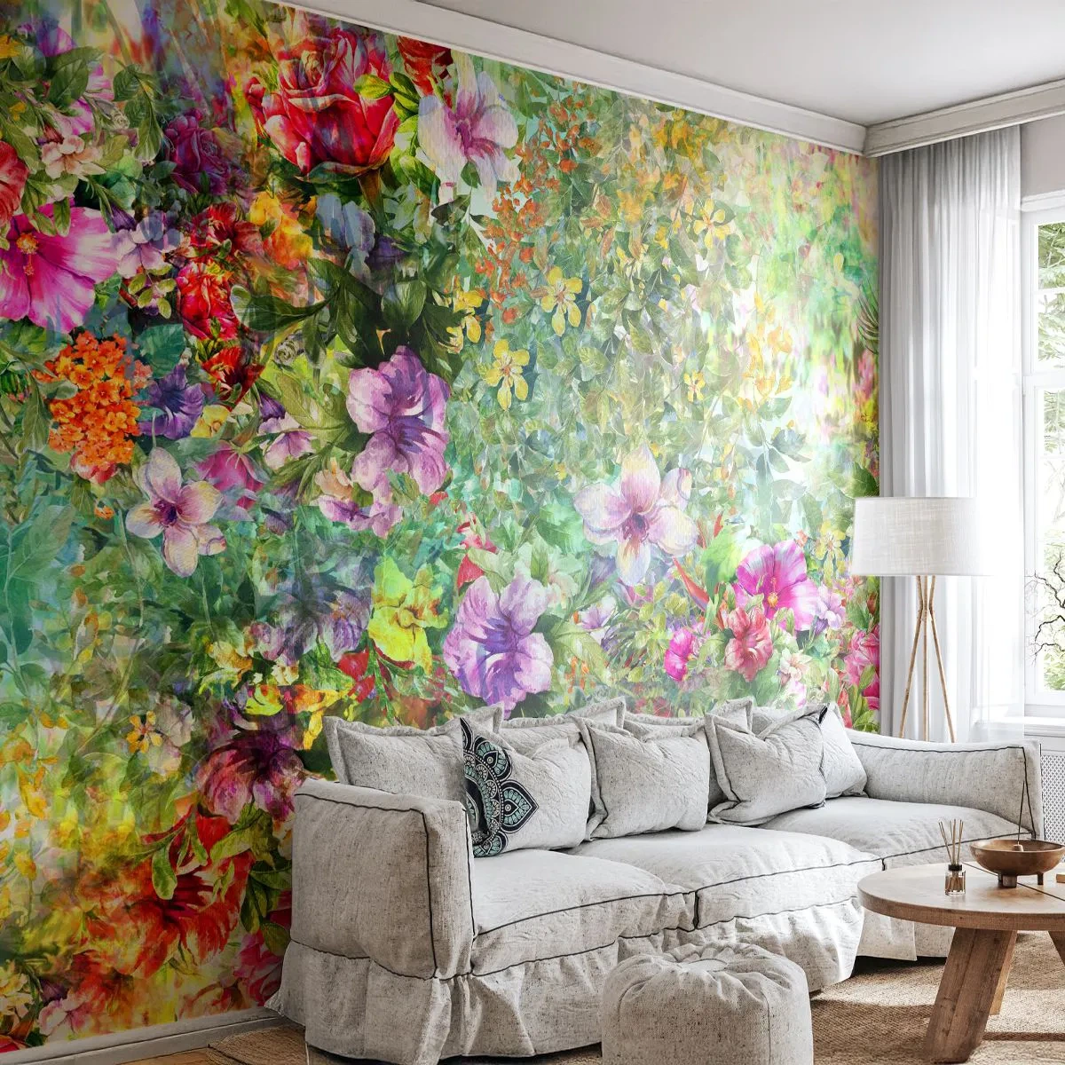 Fototapete Premium Sand - Buntes Blumenmuster im künstlerischen Stil - 100x70cm - In Blumen für das Verderben - Moderne Wanddekoration für Wohnzimmer und Schlafzimmer ARTTOR